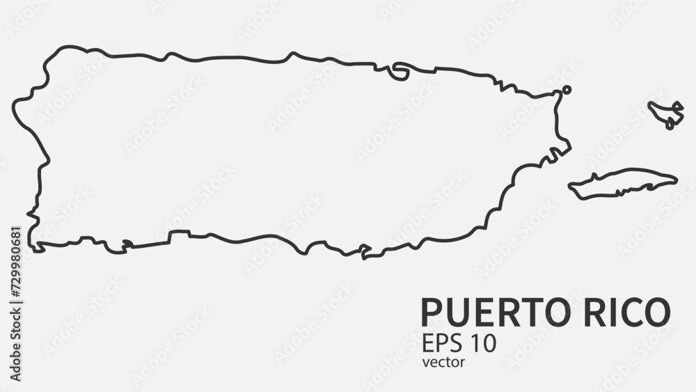 Vector line map of Puerto Rico. Vector design isolated on white background.	

