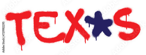 Foto Spray graffiti red tag TEXAS and blue star over white.
