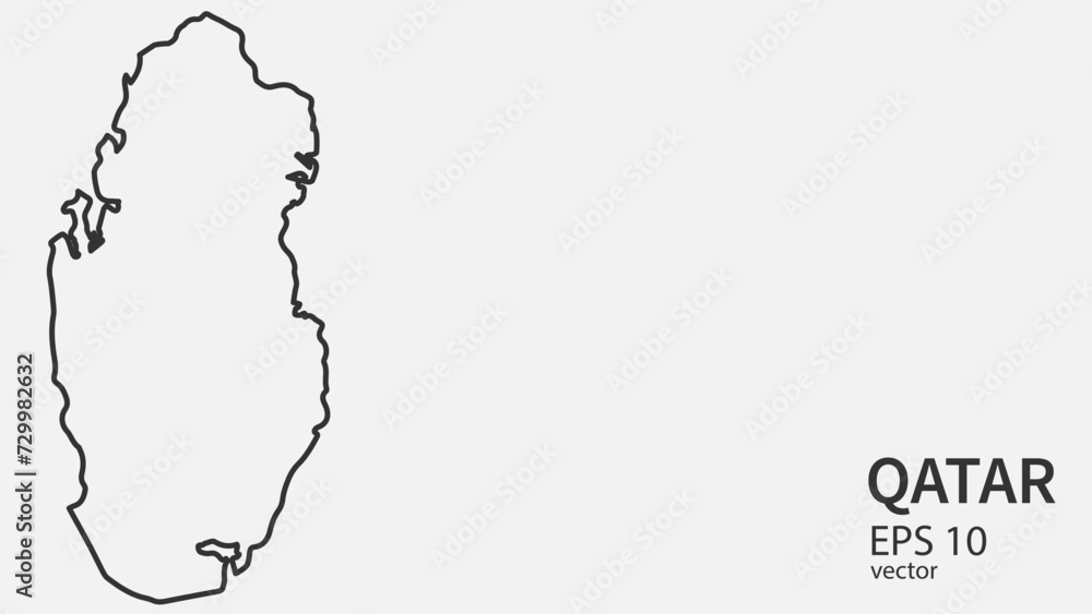 Vector line map of Qatar. Vector design isolated on white background.	

