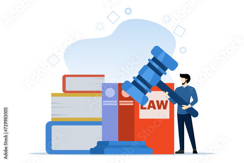 Law and justice scene concept. Lawyers or notaries provide business law consultations and explain civil law. Legal advice concept. Vector illustration.