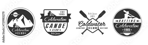 Canoe and Kayaking Sport Club Label and Emblem Vector Set