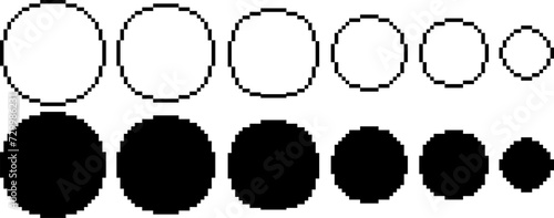 black white pixel art circle icon set