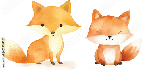 cute fox watercolor vector illustration