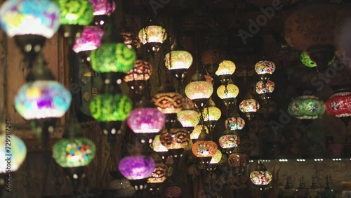 Lamp in a Turkish store. Traditional Turkish or Moroccan light mosaic lamp. gift from Turkey.