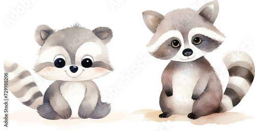 cute raccoon watercolor vector illustration