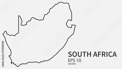 Vector line map of South Africa. Vector design isolated on white background.  