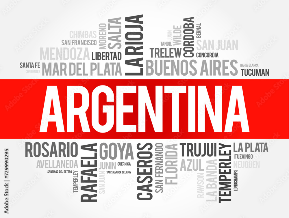 Fototapeta premium List of cities and towns in Argentina, word cloud collage, business and travel concept background