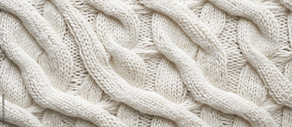 White wool knit fabric with cable pattern as backdrop