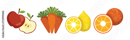 Ripe Fruit and Vegetables as Farm Growing Crop Vector Set