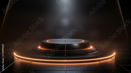 Futuristic dark podium with light and reflections , futuristic, dark podium, light reflections
