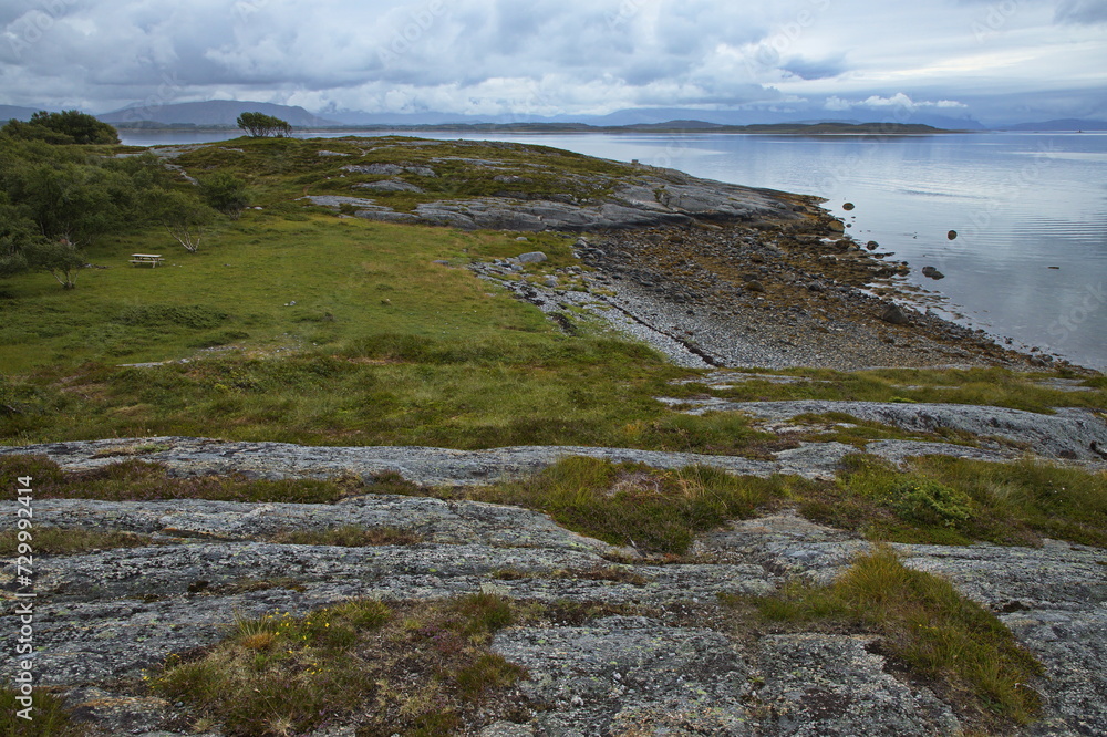 Landscape at the hiking track from Petter Dass Museum to Kongshaugen in Norway, Europe 
