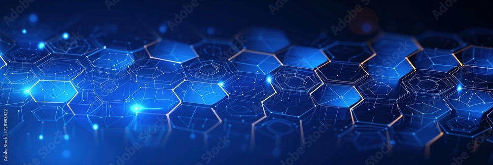 Fototapeta premium Explore the dynamic world of vector hexagons pattern, featuring a geometric abstract background adorned with simple hexagonal elements, perfect for technology banners, web wallpapers, and texture desi