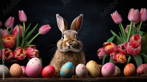 Easter bunny with tulips