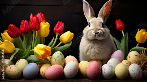 Easter bunny with tulips © Johnu