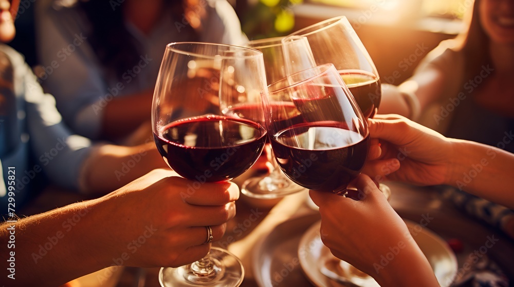 Friends toasting at a dinner table in a plain background setting , friends, toasting, dinner table Friends toasting at a dinner table in a plain background setting , friends, toasting, dinner table