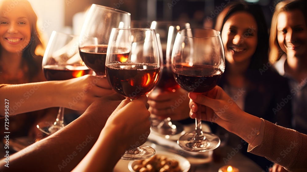 Friends toasting at a dinner table in a plain background setting , friends, toasting, dinner table Friends toasting at a dinner table in a plain background setting , friends, toasting, dinner table