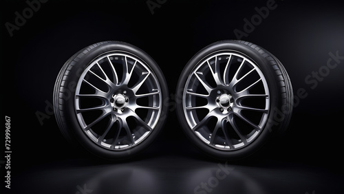 Car wheels on a black background © mischenko