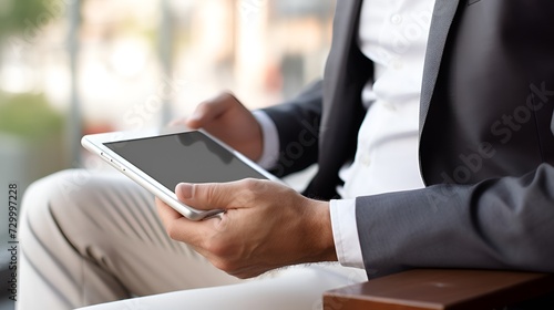 Person with Tablet Engrossed in Thought in a Plain Background , person, tablet, engrossed, plain background