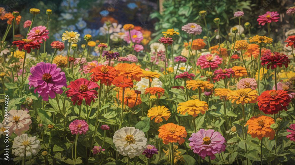 a Zinnia garden in full bloom. 