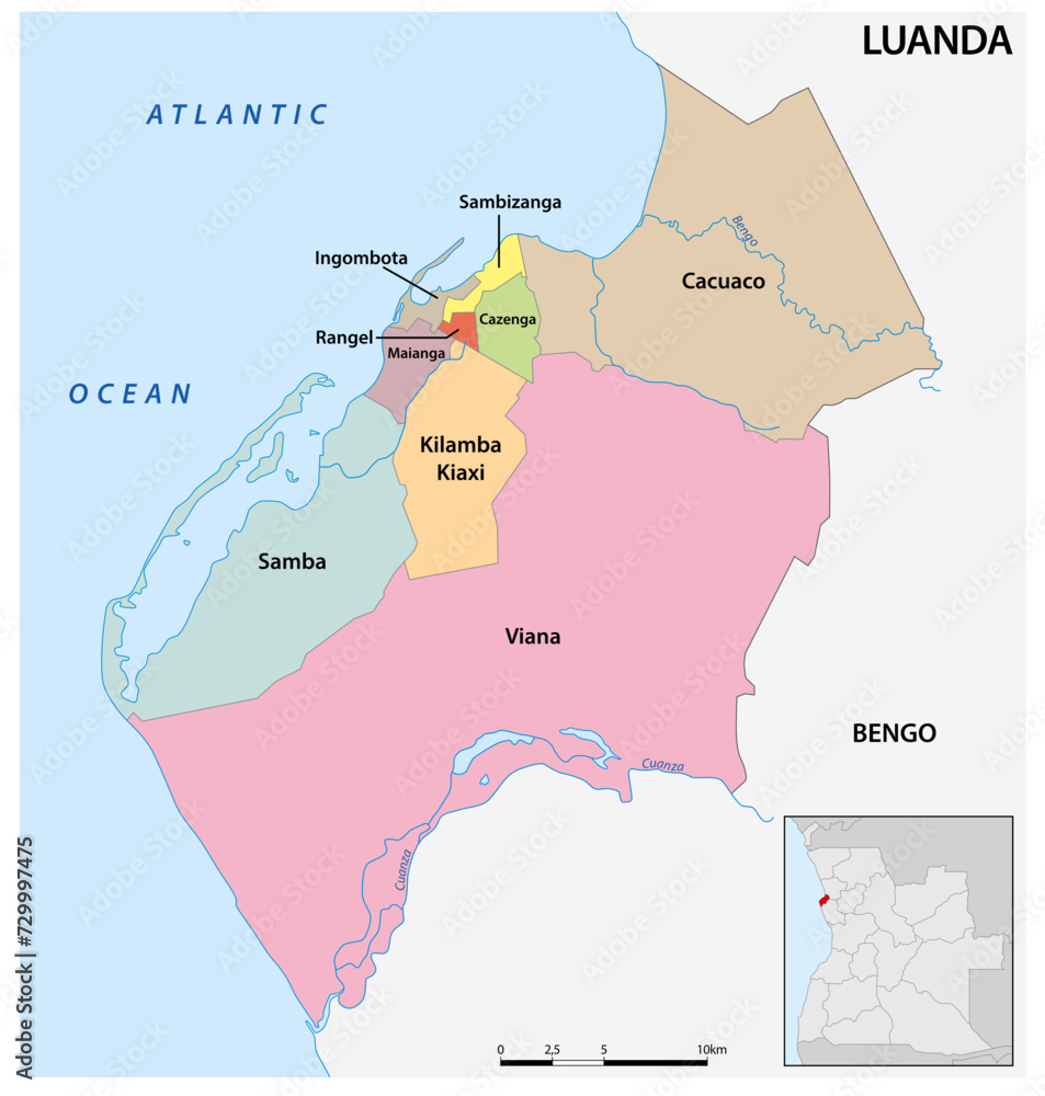 Administrative vector map of the Angolan capital Luanda Stock Vector ...