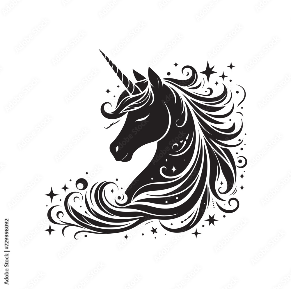 Unicorn face silhouette Vector illustration Unicorn face silhouette Vector illustration