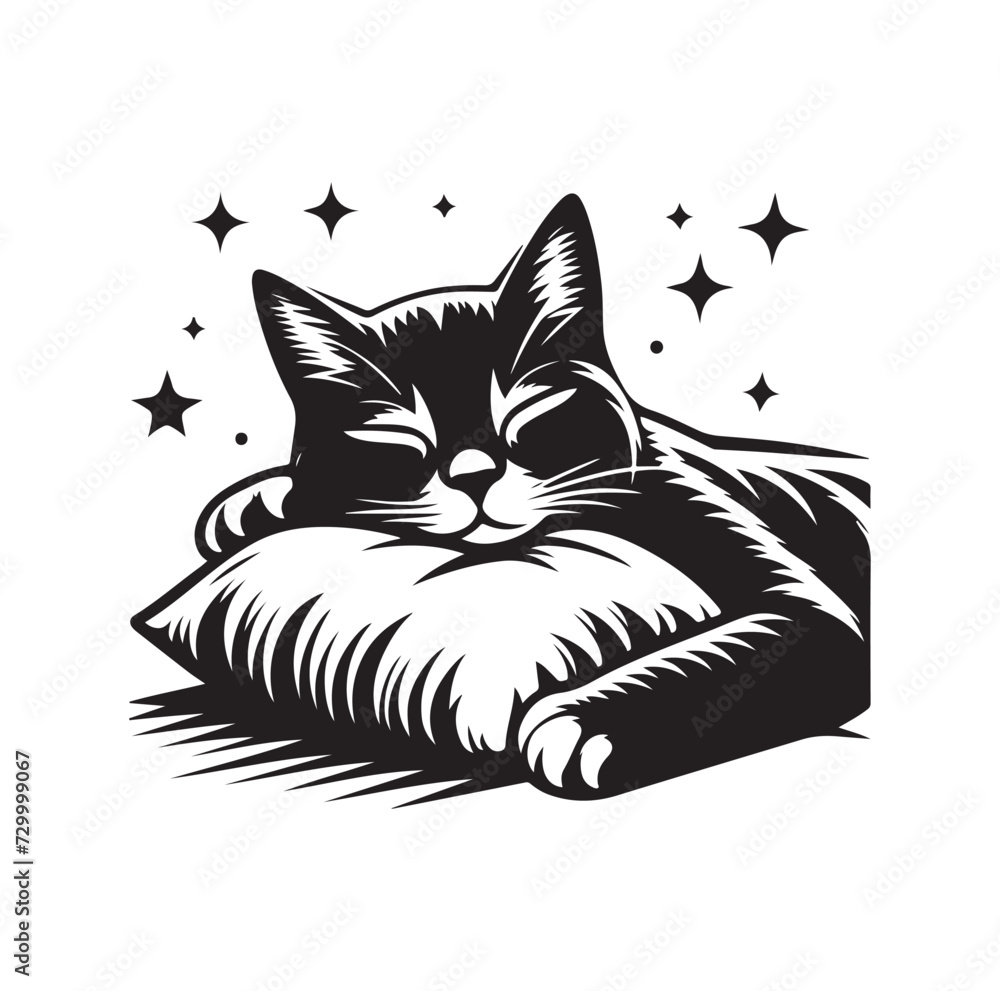 A Cat Sleeping with pillow vector illustration design