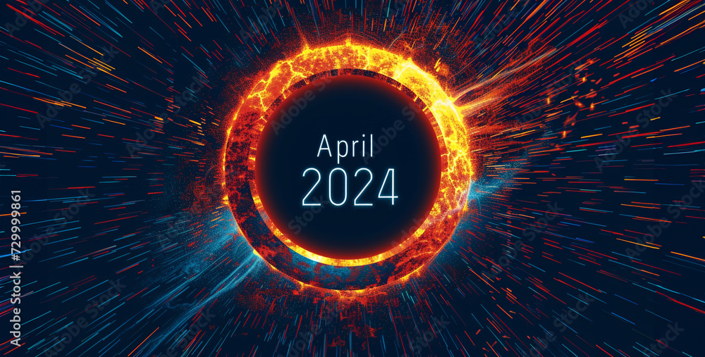 New year april 2024 background. Futuristic technology style. Vector illustration. - obrazy, fototapety, plakaty 