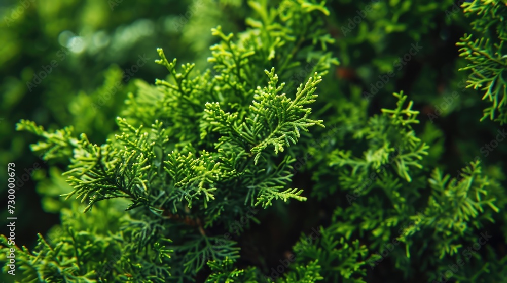 Thuja Greenery: Lush Conifer closeup in Natural Background Thuja Greenery: Lush Conifer closeup in Natural Background