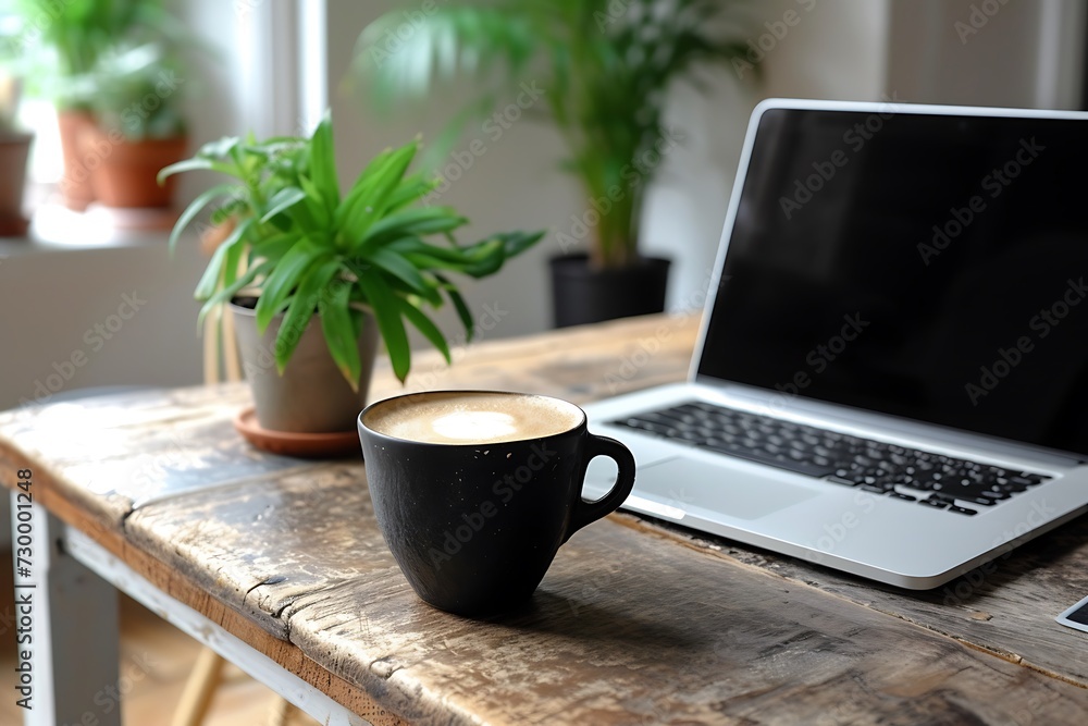 remote work lifestyle image with a coffee cup and a laptop in natural light Cozy and Serene Home Office with Laptop and Coffee remote work lifestyle image with a coffee cup and a laptop in natural light Cozy and Serene Home Office with Laptop and Coffee