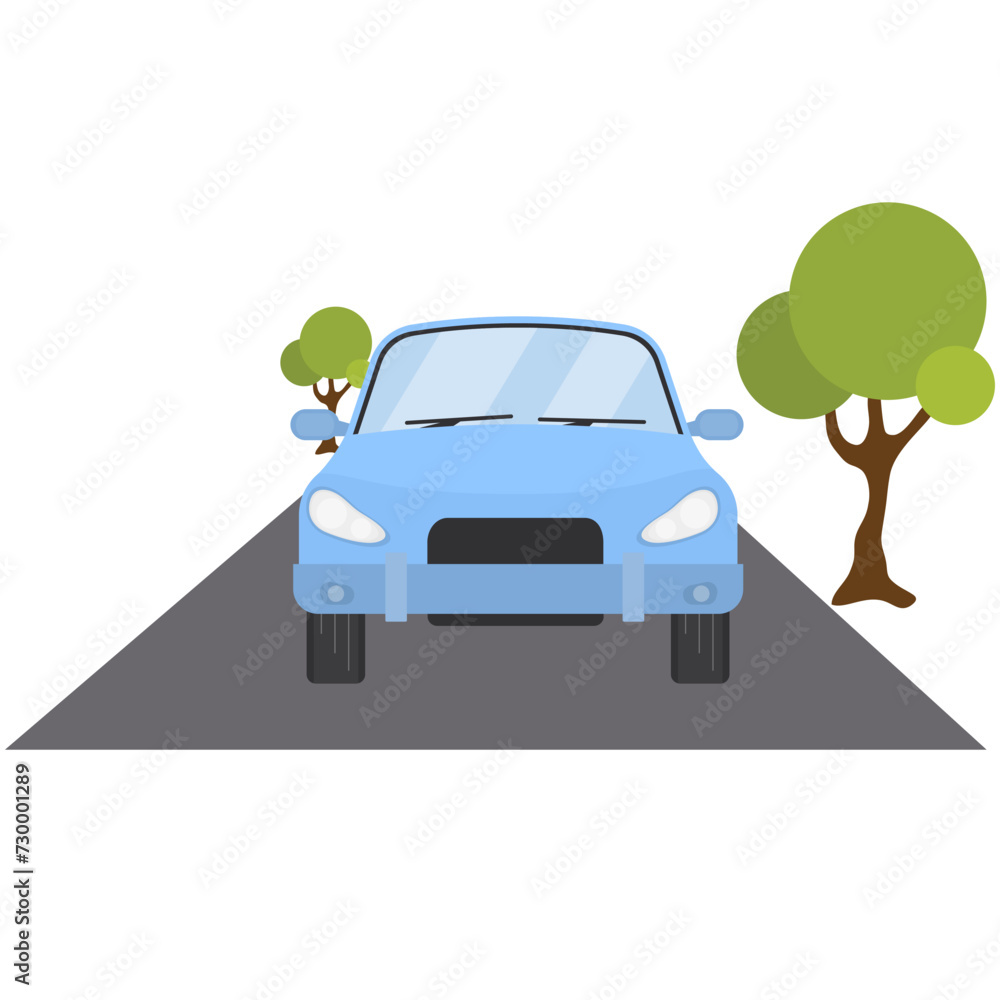Car driving. Sedan car is driving on the road, vector illustration