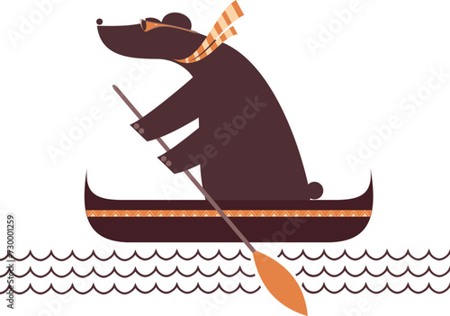 Cartoon bear sailing on a boat. 
Polar bear sailing on the boat. Isolated on white background
