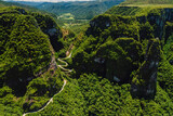 Road in Espraiado canyons in Santa Catarina, Brazil. Aerial view