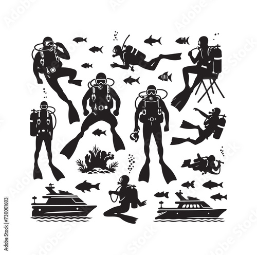 Vector scuba diving set silhouette vector illustration design
