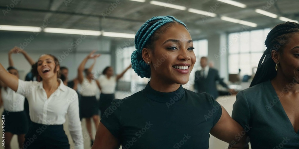 Confident African American Businesswoman Smiling in a Professional Workshop: Empowerment in the Workplace Confident African American Businesswoman Smiling in a Professional Workshop: Empowerment in the Workplace