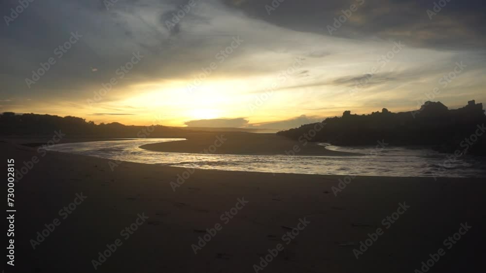 time lapse video beautiful view of the sunrise on the beach with small waves, morning natural panorama on Karang Paranje beach, Garut time lapse video beautiful view of the sunrise on the beach with small waves, morning natural panorama on Karang Paranje beach, Garut