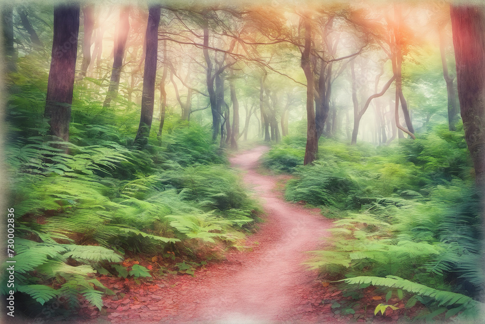 Obraz premium Wild woods background in flat watercolor style