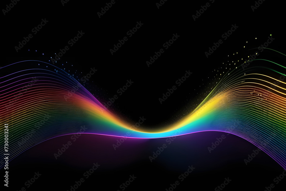 Rainbow Light Wave Flowing Through Black Space with Glowing Particles Rainbow Light Wave Flowing Through Black Space with Glowing Particles