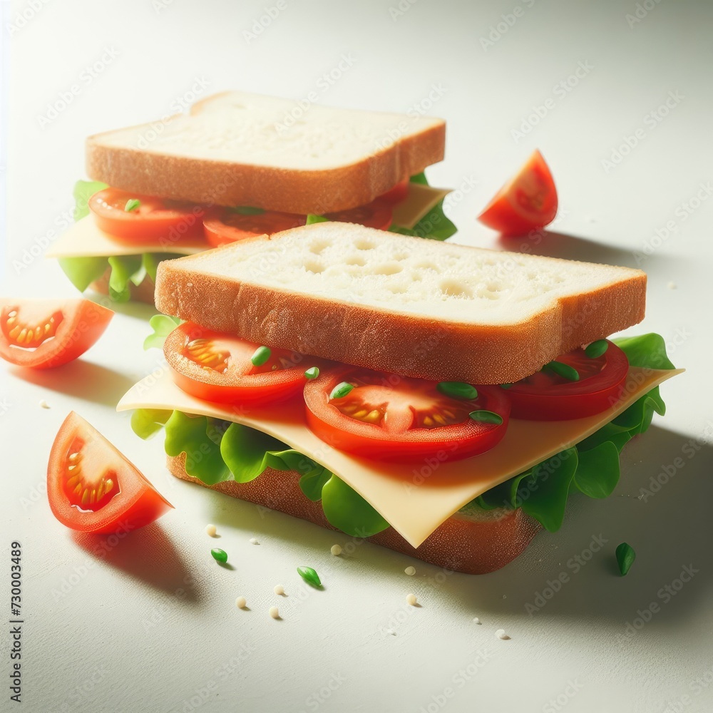 sandwich with tomato and cheese on white
