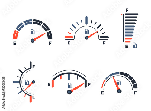Gauge fuel. Fuel indicators gas meter. Oil level tank bar meter. Vector illustration
