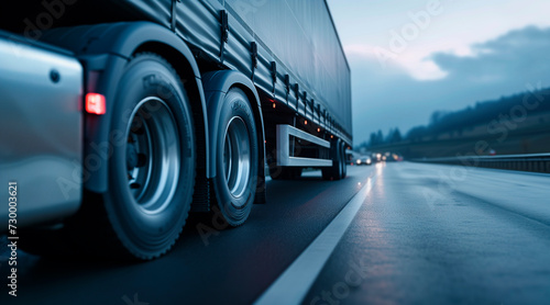 Close-up of a cargo truck on the road