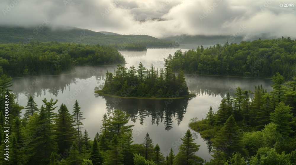 aerial view of forest, in the middle sea aerial view of forest, in the middle sea