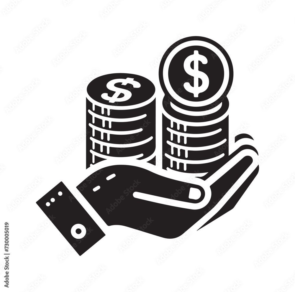 Money icon on the hand silhouette vector illustration