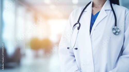Medical woman in a blurred hospital background , medical woman, blurred background, hospital photo