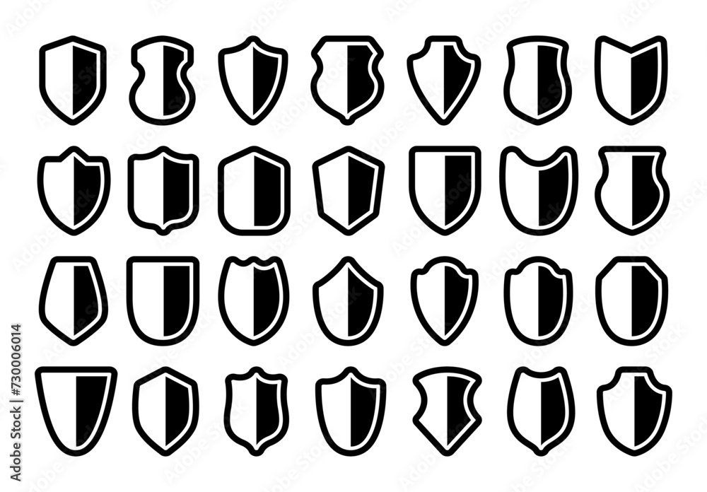 Collection shield shapes with checkmarks, representing safety, security, and verification Collection shield shapes with checkmarks, representing safety, security, and verification