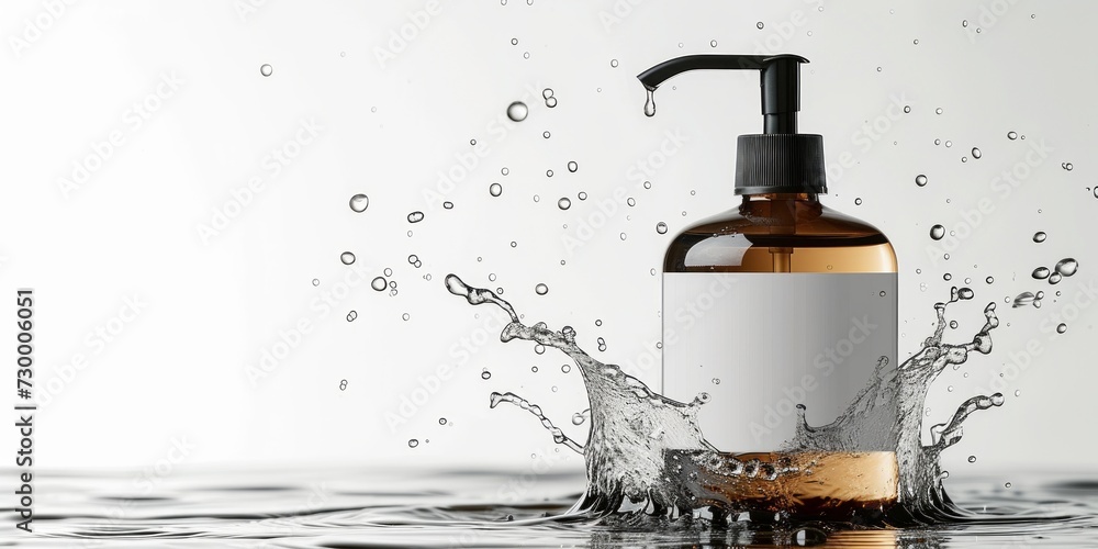 Haircare product: Bottle with a pump and a blank label,