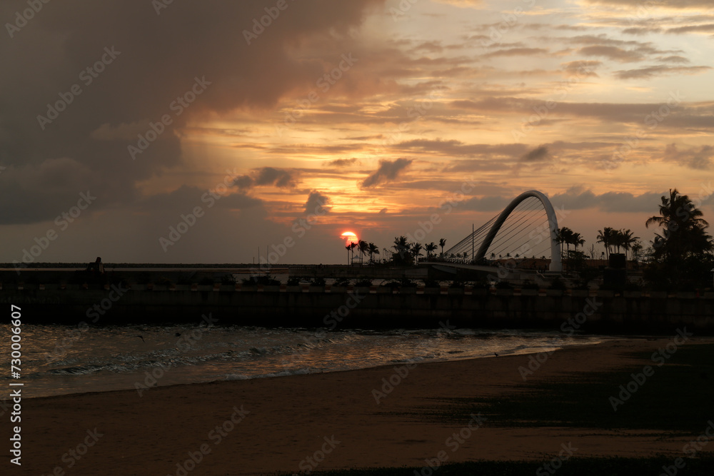 Naklejka premium Port City in evening time with sunset in Sri Lanka