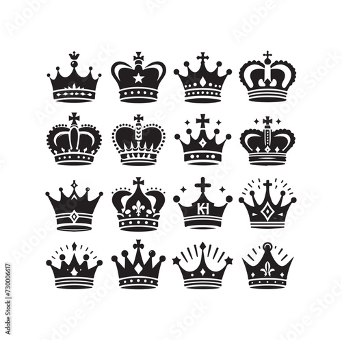 King crown icon silhouette set crown symbols collection vector illustration design