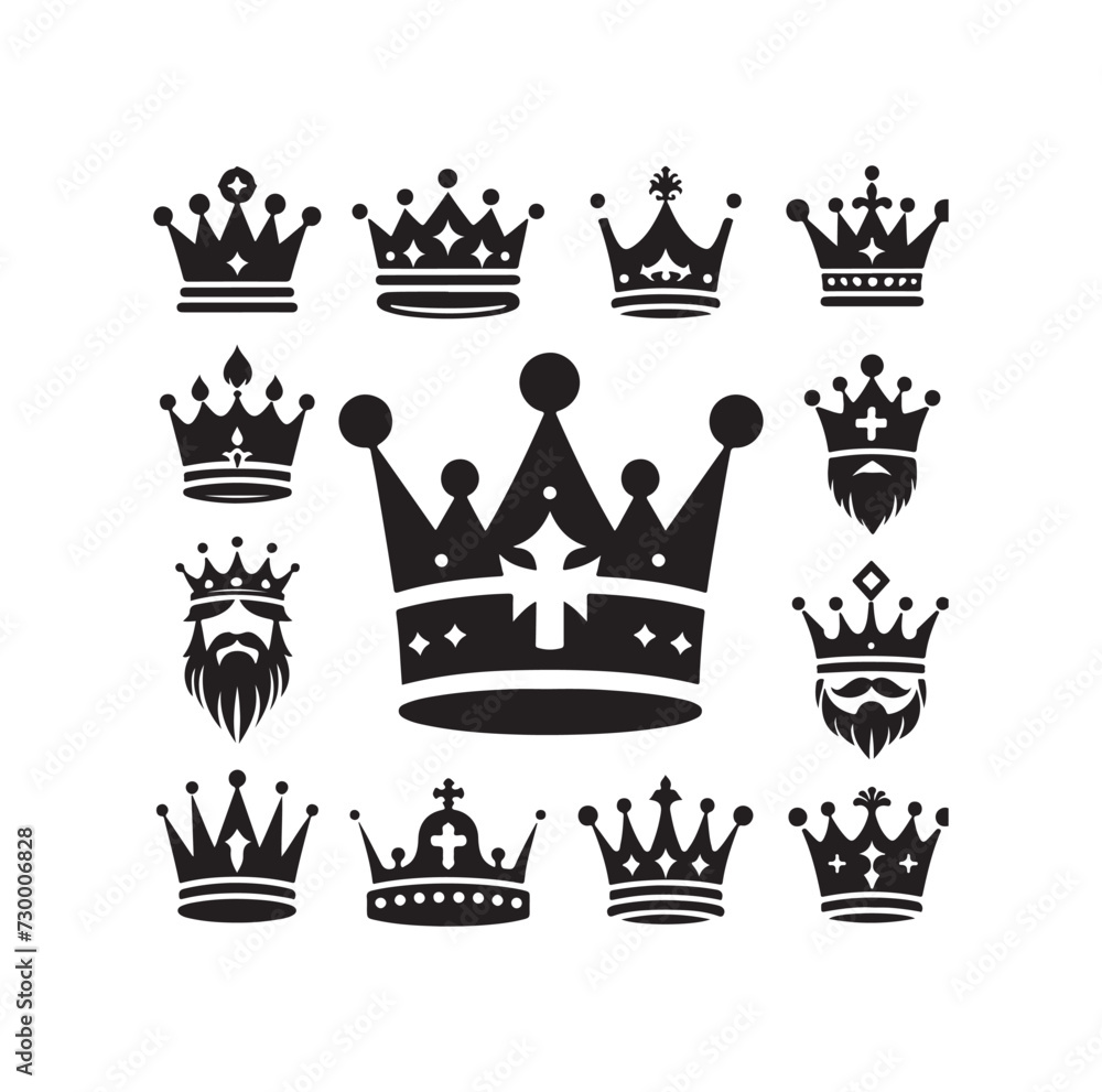 King crown icon silhouette set crown symbols collection vector illustration design King crown icon silhouette set crown symbols collection vector illustration design