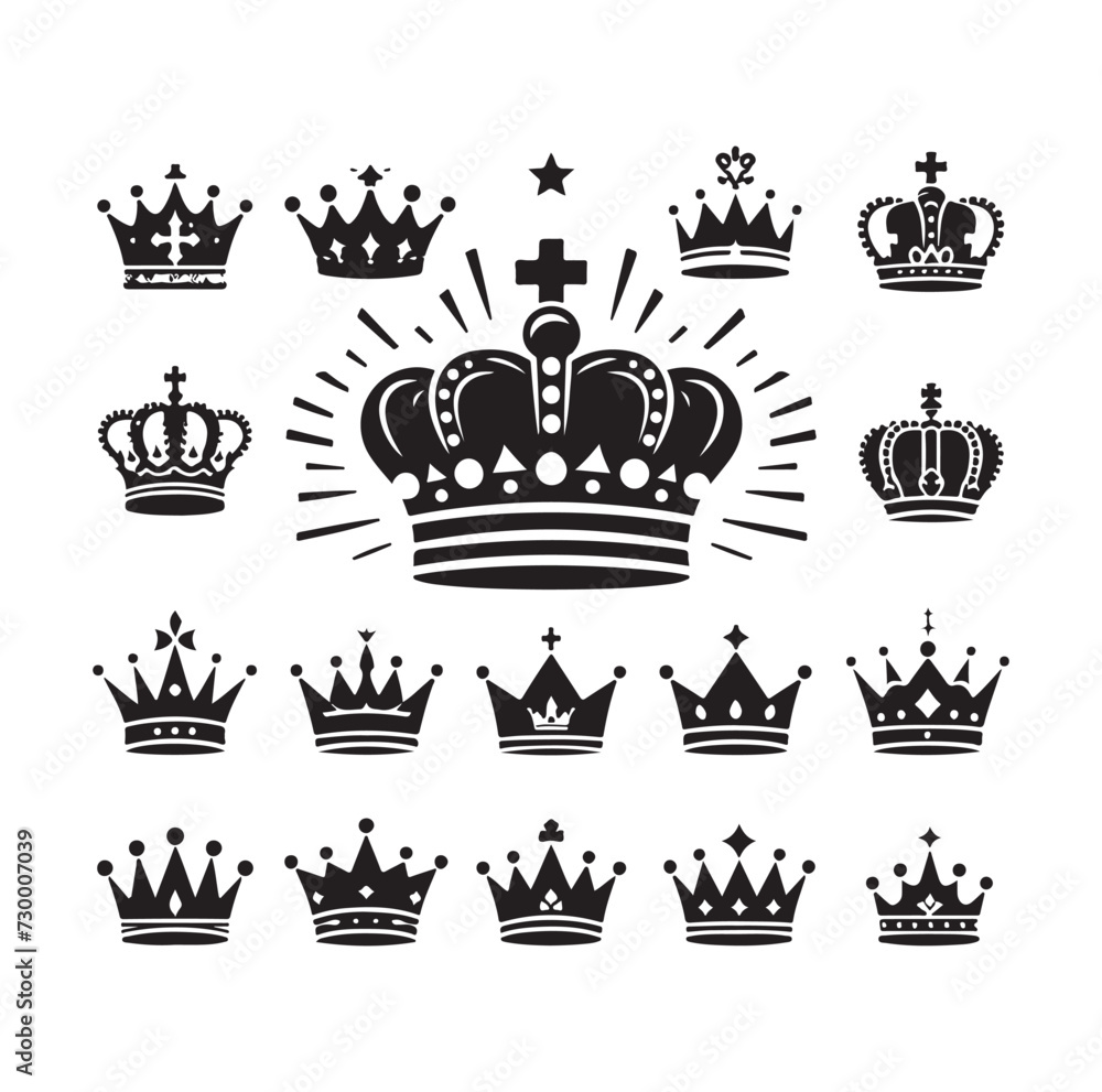 King crown icon silhouette set crown symbols collection vector illustration design King crown icon silhouette set crown symbols collection vector illustration design