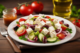 Greek salad of fresh vegetables, feta cheese and olives